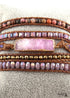 Boho Bracelet, RH 5 Layers Leather Wrap Bracelet, Natural Stones, Gold Purple Sapphire